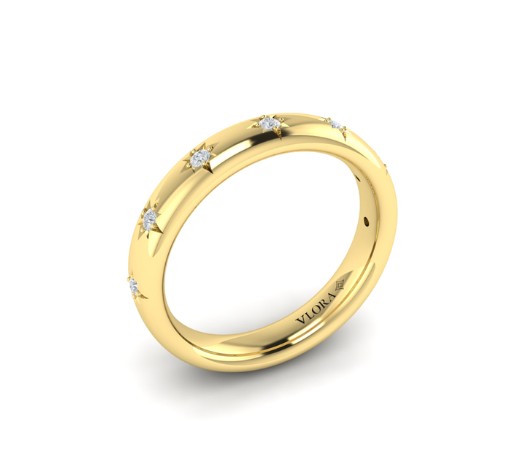 Diamond Star Band With (7) Round Diamonds Weighing 0.10cttw In 18Kt Yellow Gold