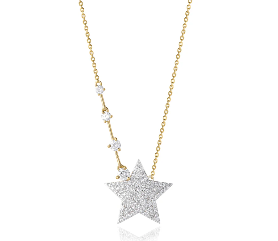 Shooting Star Necklace With (115) Round Diamonds Weighing 0.87cttw In 14Kt Yellow Gold
