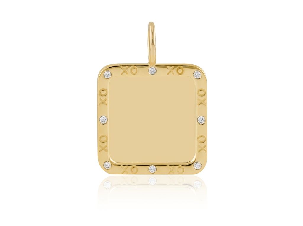 14Kt Yellow Gold Love Language Square Pendant With (8) Round Diamonds Weighing 0.11cttw