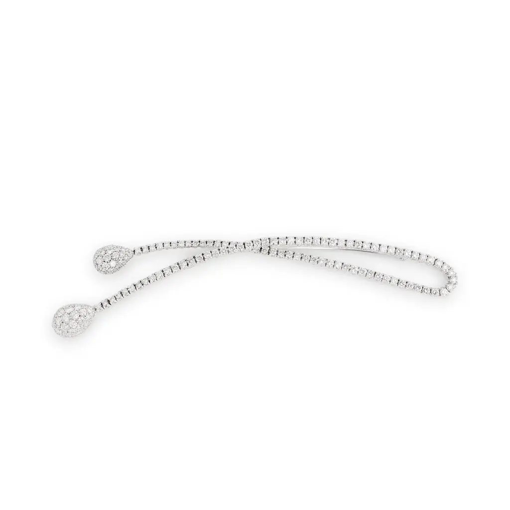 Long Swoop Tear Drop Pin With (148) Round Diamonds Weighing 5.30cttw In 18Kt White Gold