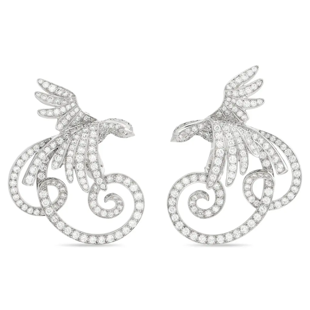 Bird Swirl Earrings With Round Diamonds Weighing 4.50cttw In 18Kt White Gold