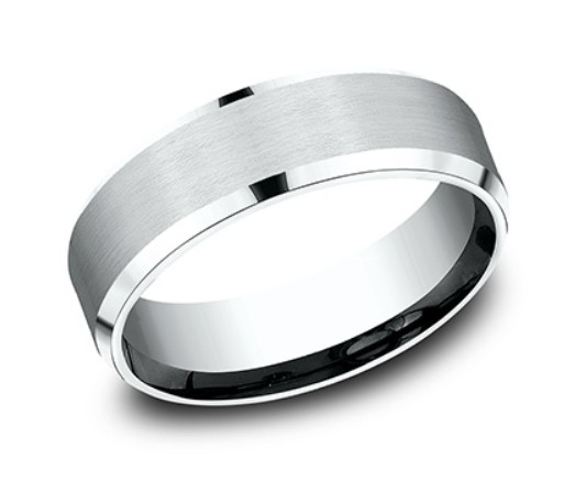 14Kt White Gold 7mm Beveled Edge Band Sz7.5