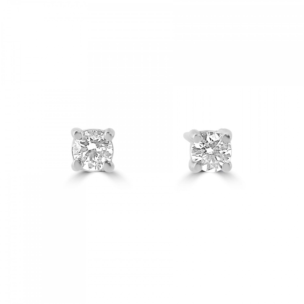 [E022-25 (ER1080)] Round Brilliant Cut Diamond Studs 0.25cttw H/SI2 14Kt White Gold Basket Set Pushbacks