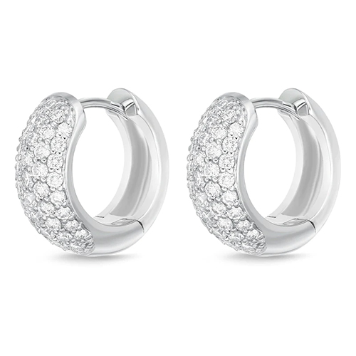 18Kt White Gold Pave Hoops With (88) Round Diamonds Weighing 0.80cttw