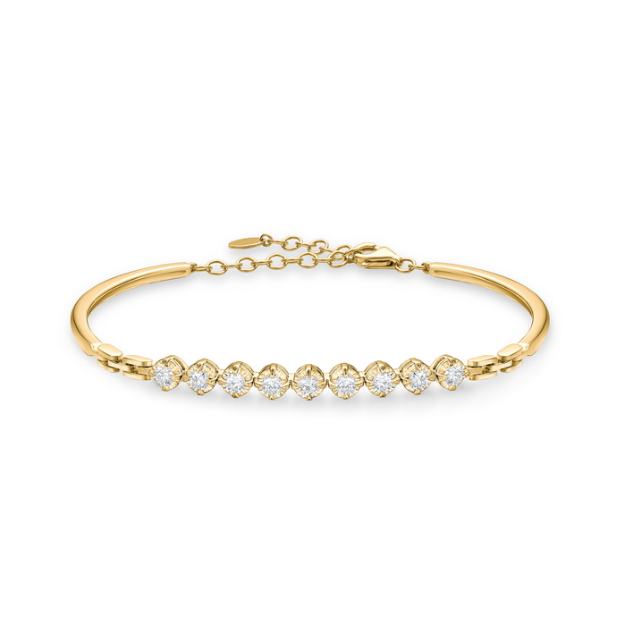 18Kt Yellow Gold Essentials Bangle With (9) Round Diamonds Weighing 0.61cttw