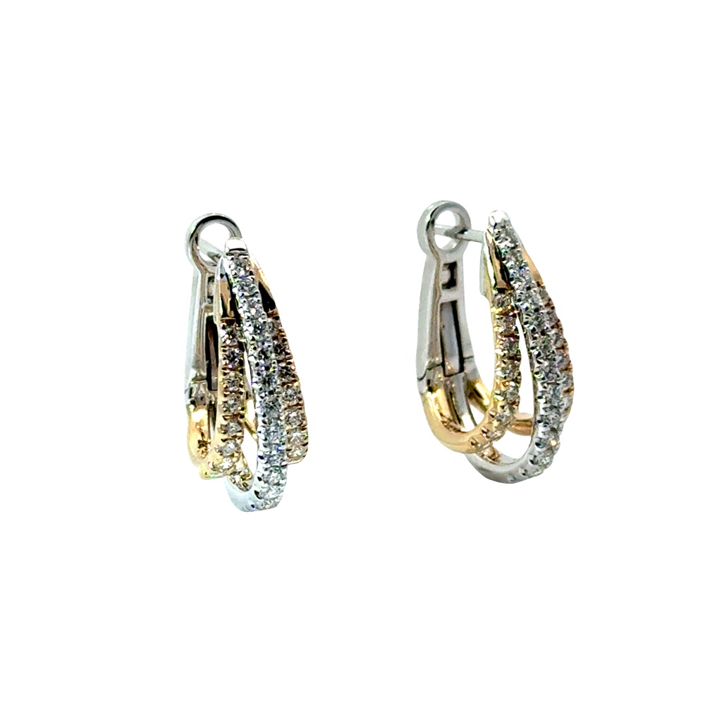 14Kt Tri Tone Three Row Hoops With (58) Round Diamonds Weighing 0.73cttw