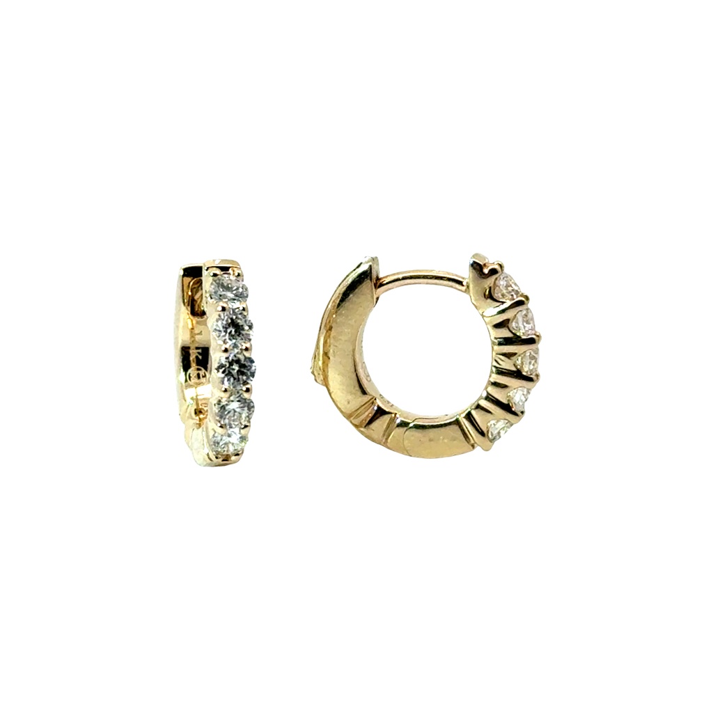 14Kt Yellow Gold Huggie Hoops With (10) Round Diamonds Weighing 0.32cttw