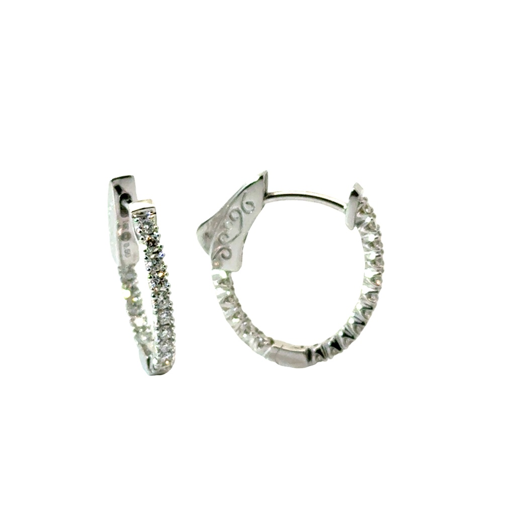 14Kt White Gold In/Out Hoops With (32) Round Diamonds Weighing 0.50cttw