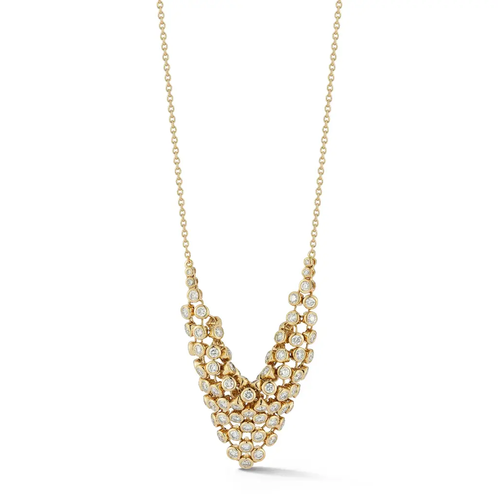 [NG8DI1033] 18Kt Yellow Gold Large Bias Necklace with (80) Round Diamonds Weighing 2.43cttw