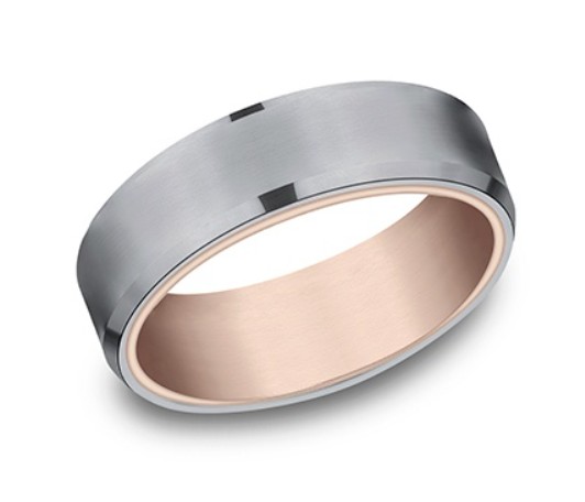 14Kt Rose Gold And Tantalum 6.5mm Beveled Edge Engraved Satin Band "5.16.26" sz9.25