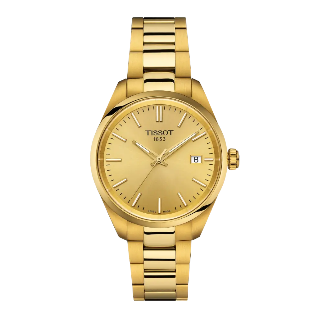 Tissot PR 100 34mm Gold Tone Quartz Watch With A Stainless Steel Gold Tone Strap