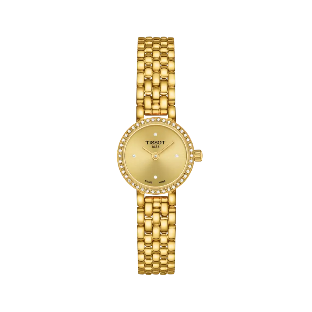 19.5 mm Lovely Gold Tone Quartz Watch With A Case Of Round Diamonds Weighing 0.13cttw