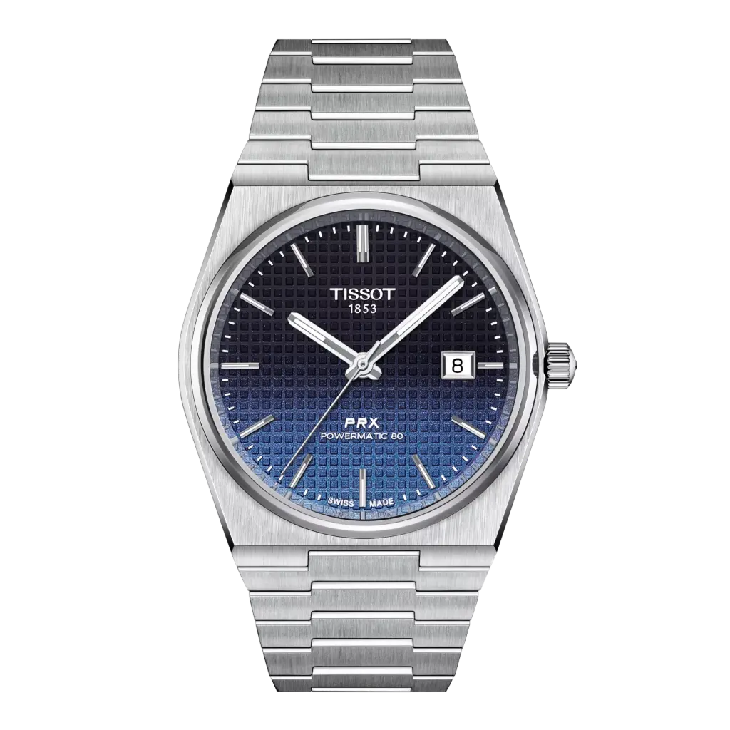 [T137.407.11.051.01] 40mm PRX Powermatic Watch With A Gradient Blue Dial And Stainless Steel Strap