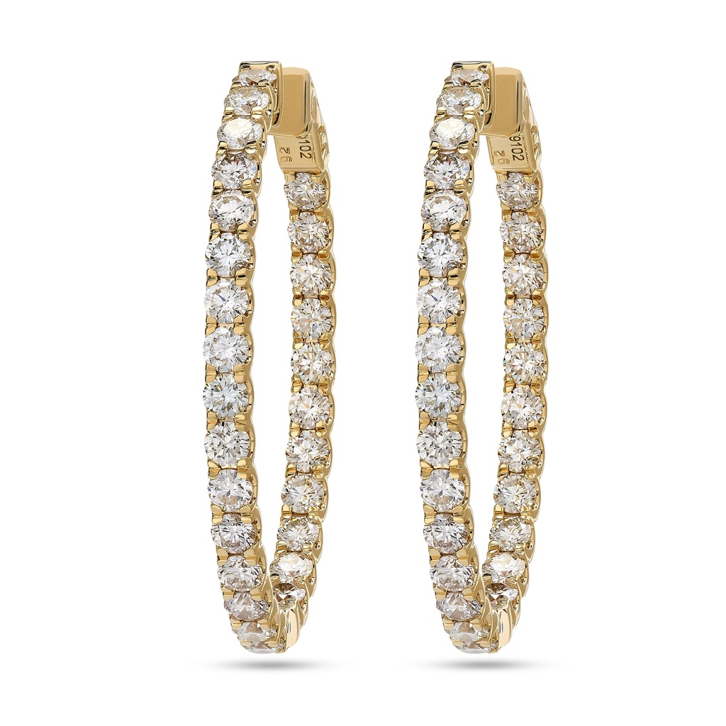 14Kt Yellow Gold In/Out Hoops With (50) Round Diamonds Weighing 1.94cttw