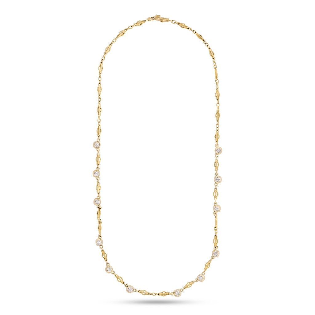 14Kt Yellow Gold Necklace With (12) Old Mine Cut Diamonds Weighing 2.45cttw 16"