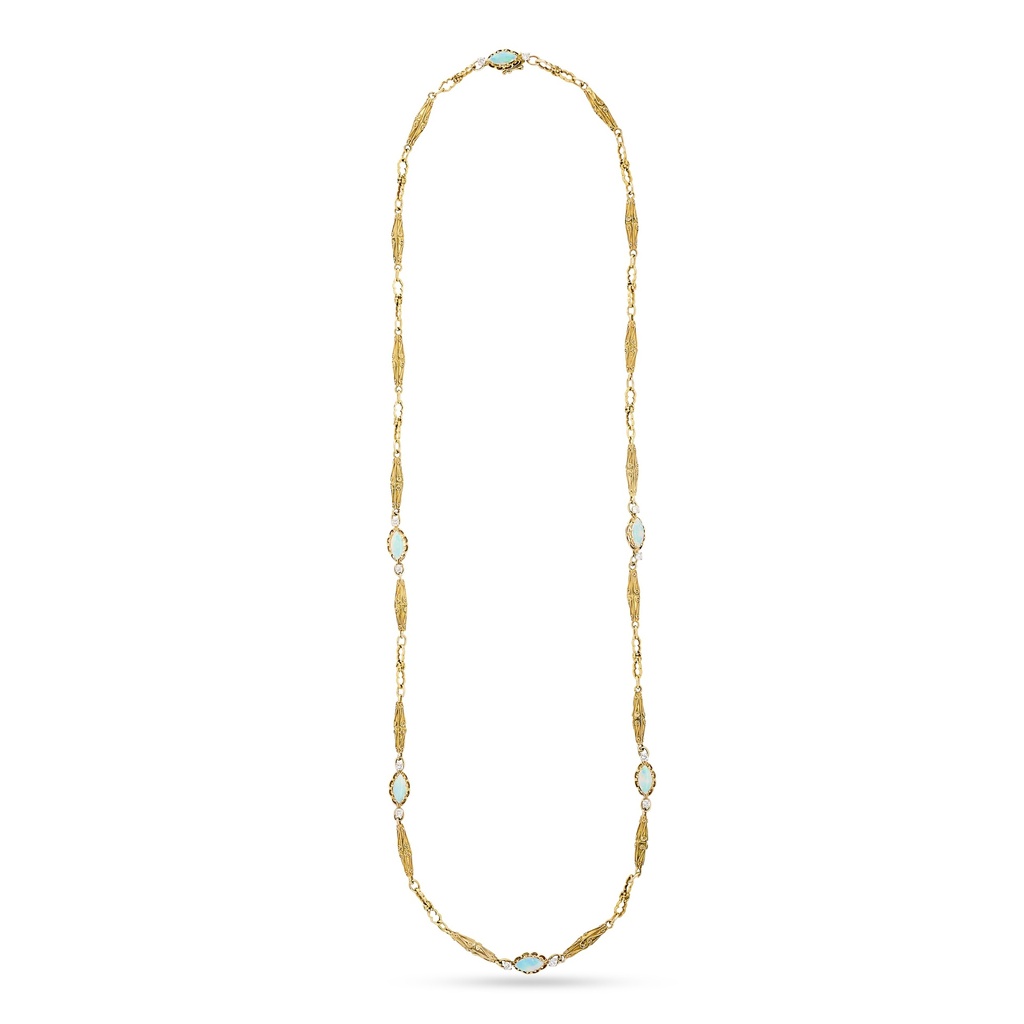 14Kt Yellow Gold Necklace With (6) Marquise Opals Weighing 4.20ct And (12) Round Diamonds Weighing 1.50ct
