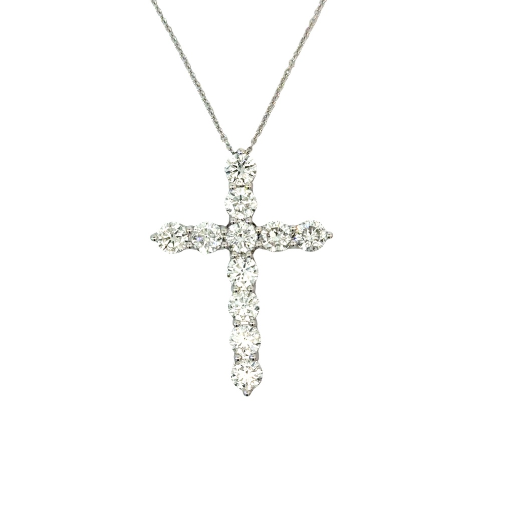 14Kt White Gold Cross Necklace With (11) Round Diamonds Weighing 4.05cttw