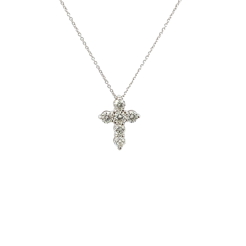 14Kt White Gold Cross Necklace With (6) Round Diamonds Weighing 1.50cttw 