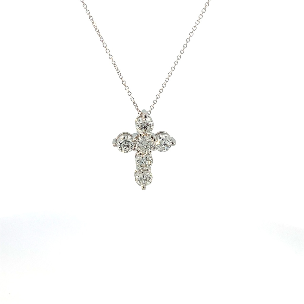 14Kt White Gold Cross Necklace With (6) Round Diamonds Weighing 3.18cttw 