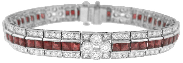 Platinum Line Bracelet With Rubies Weighing 5.29ct And Round Diamonds Weighing 4.69ct