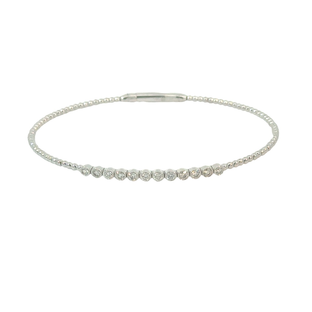 14Kt White Gold Beaded Flex Bangle With (12) Round Diamonds Weighing 0.39cttw