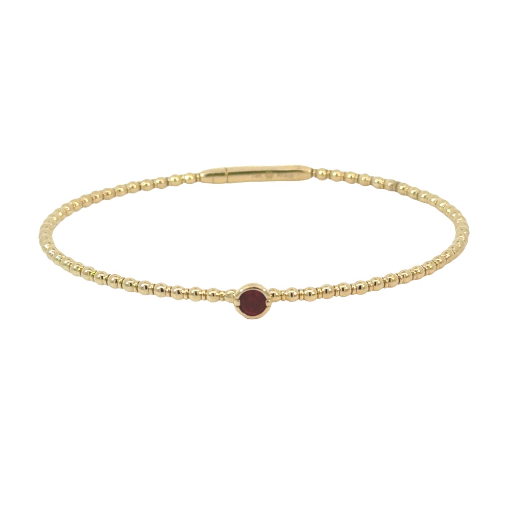 14Kt Yellow Gold Beaded Flex Bangle With A Round Ruby Weighing 0.22ct
