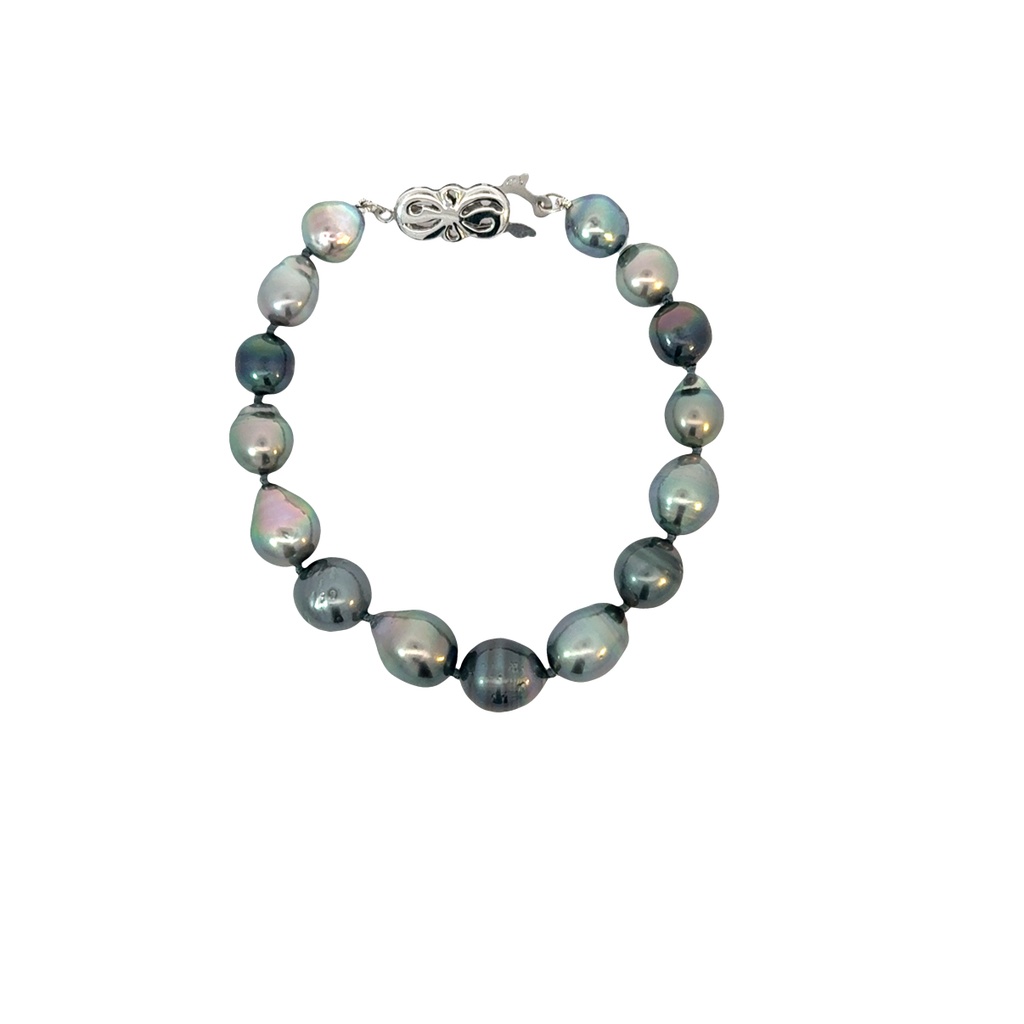 18Kt White Gold Multi Colored Baroque Tahitian Pearl Bracelet 7.25"