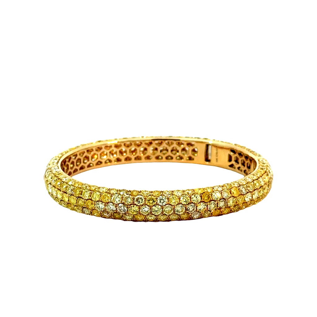 14Kt Yellow Gold Pave Bangle With Fancy Yellow Diamonds Weighing 19.50cttw