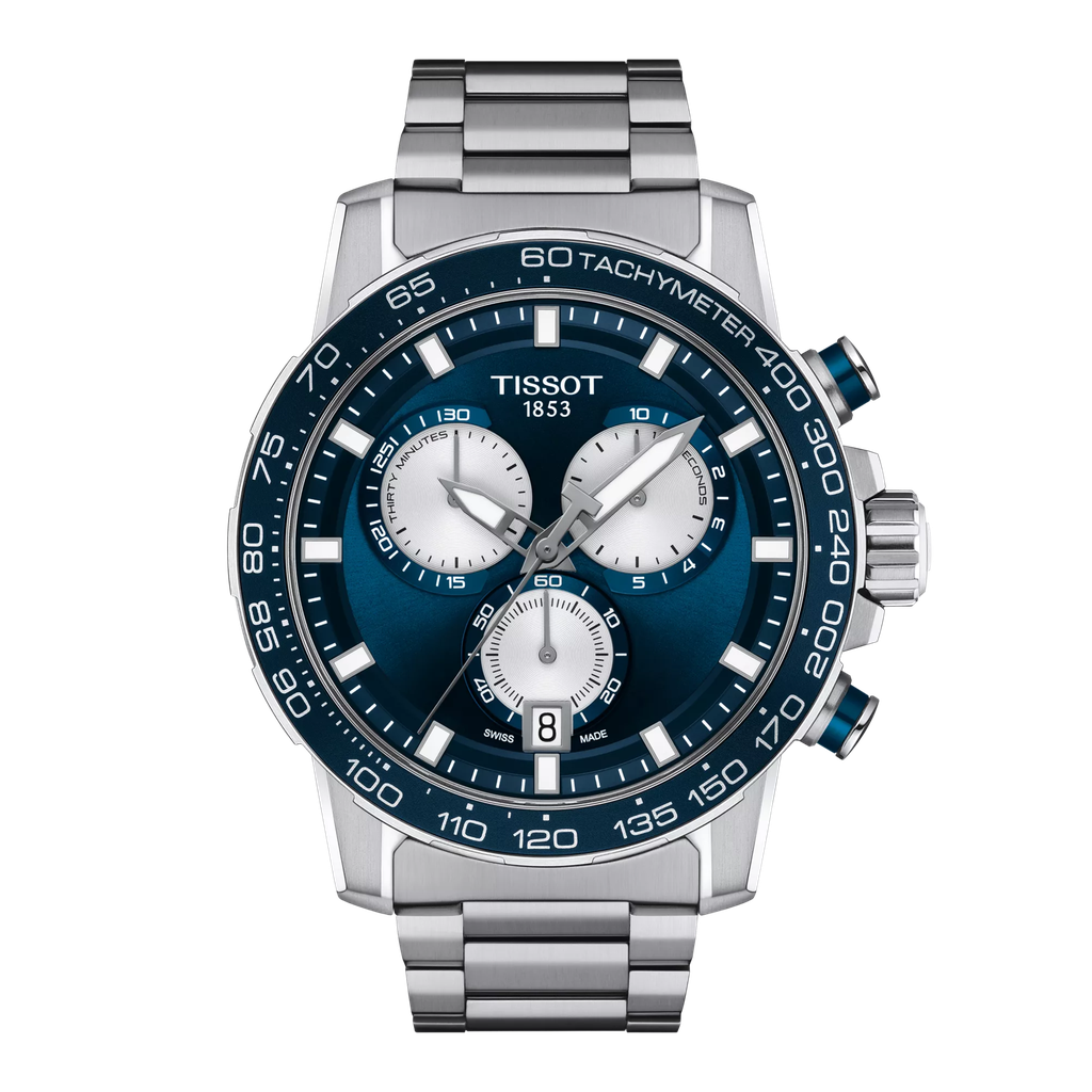 45.5mm Supersport Chrono Quartz Movement Blue Dial Watch With A Stainless Steel Strap