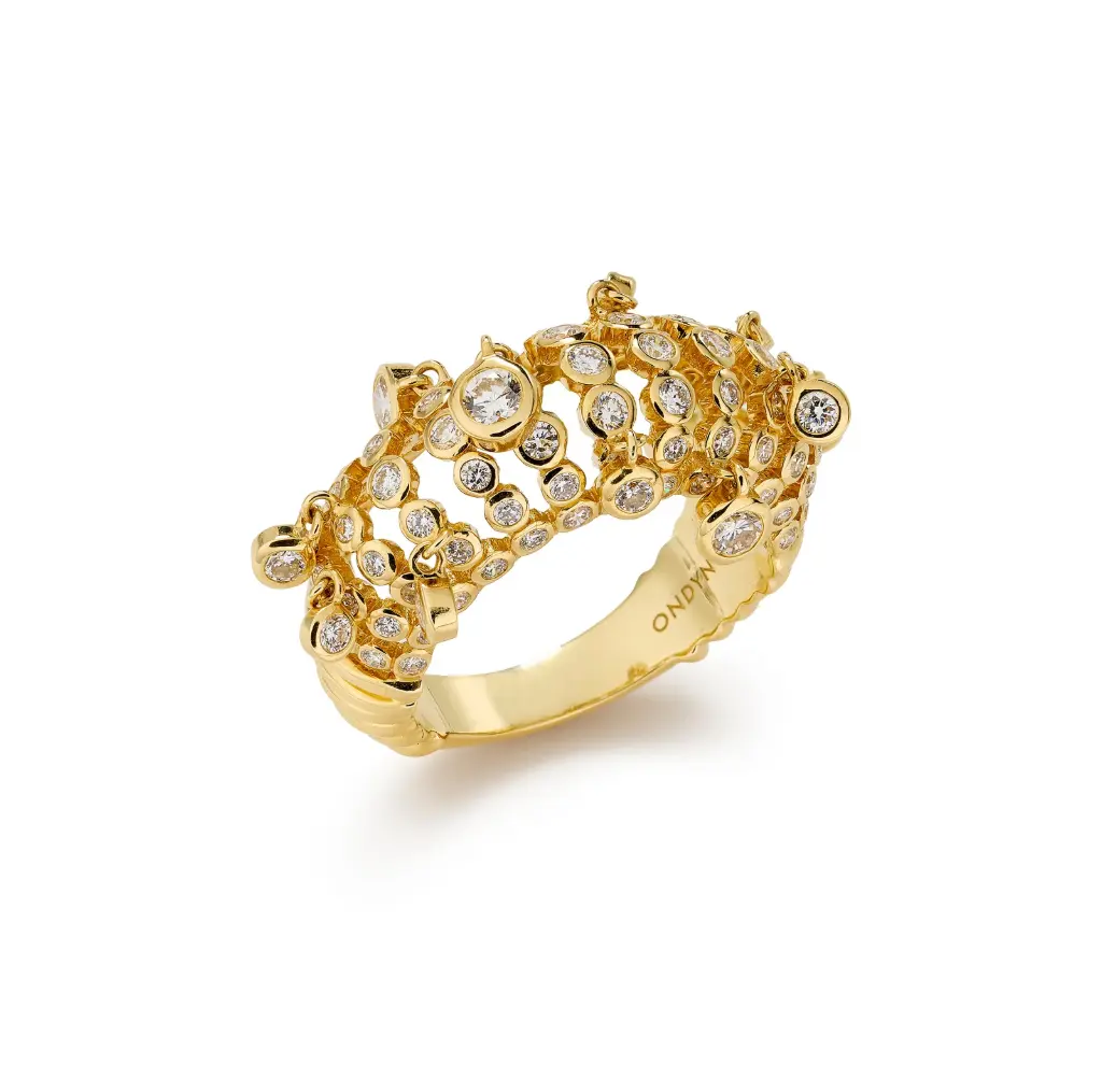 [RG8DI1036-7.0] 18Kt Yellow Gold Diamond Confetti Dome Ring 1.44cttw 