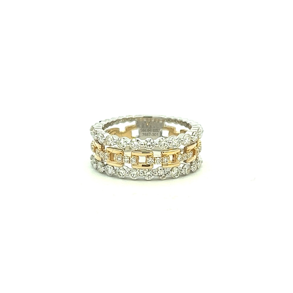 Two Toned Three Row Buckle Band With Round Diamonds Weighing 1.10cttw 