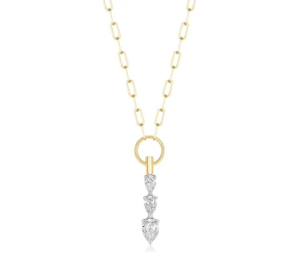 18Kt Yellow Gold And Platinum Triple Drop Necklace With (3) Pear Shaped Diamonds Weighing 0.54ct