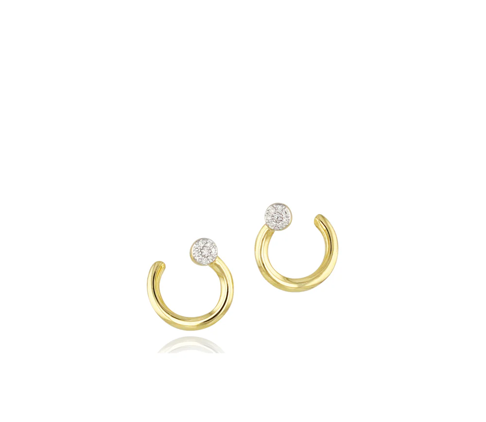 [E1772DY] 14Kt Yellow Gold Affair Wire Fan Earrings With (16) Round Diamonds Weighing 0.07cttw