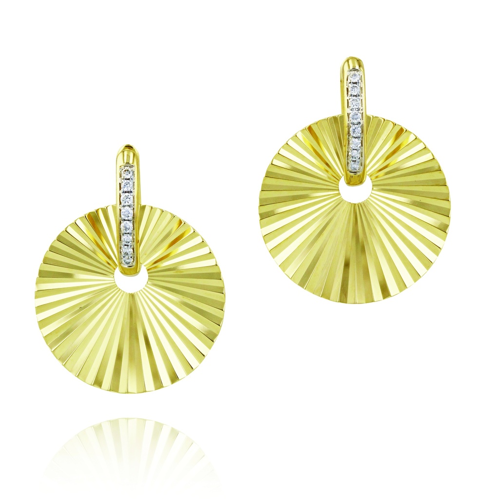 [E0912DY] 14Kt Yellow Gold Aura Fan Drop Earrings With (16) Round Diamonds Weighing 0.08cttw