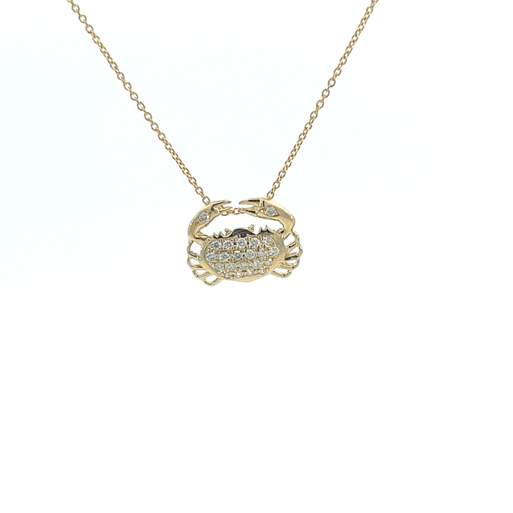 18Kt Yellow Gold Crab Pendant Necklace With (22) Round Diamonds Weighing 0.19cttw