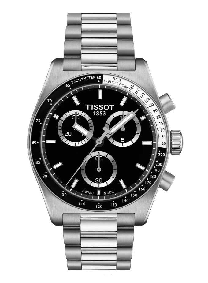 [T149.417.11.051.00] 40mm PR516 Chrono Quartz Movement Black Dial Watch With A Stainless Steel Strap