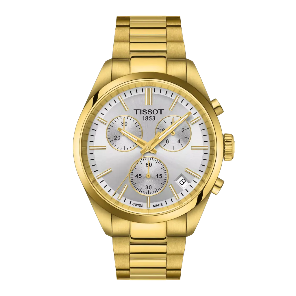 [T150.417.33.031.00] 40mm PR100 White Dial Quartz Watch With A Stainless Steel Gold Tone Strap