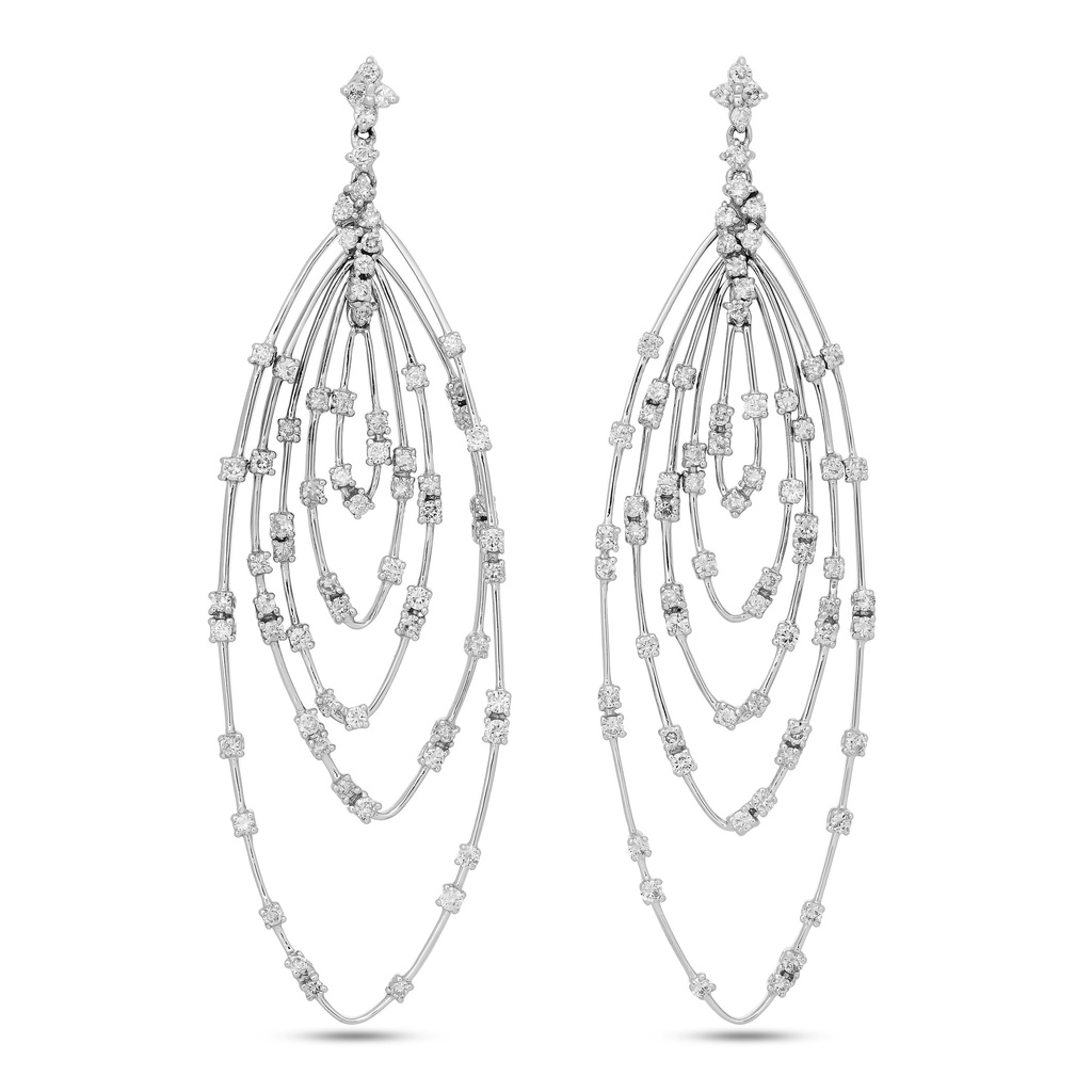 18Kt White Gold Dangle Earrings With (140) Round Diamonds Weighing 2.80cttw
