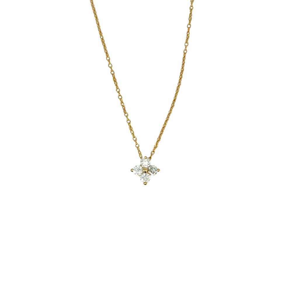 14Kt Yellow Gold Cluster Pendant Necklace With (4) Round Diamonds Weighing 0.25cttw