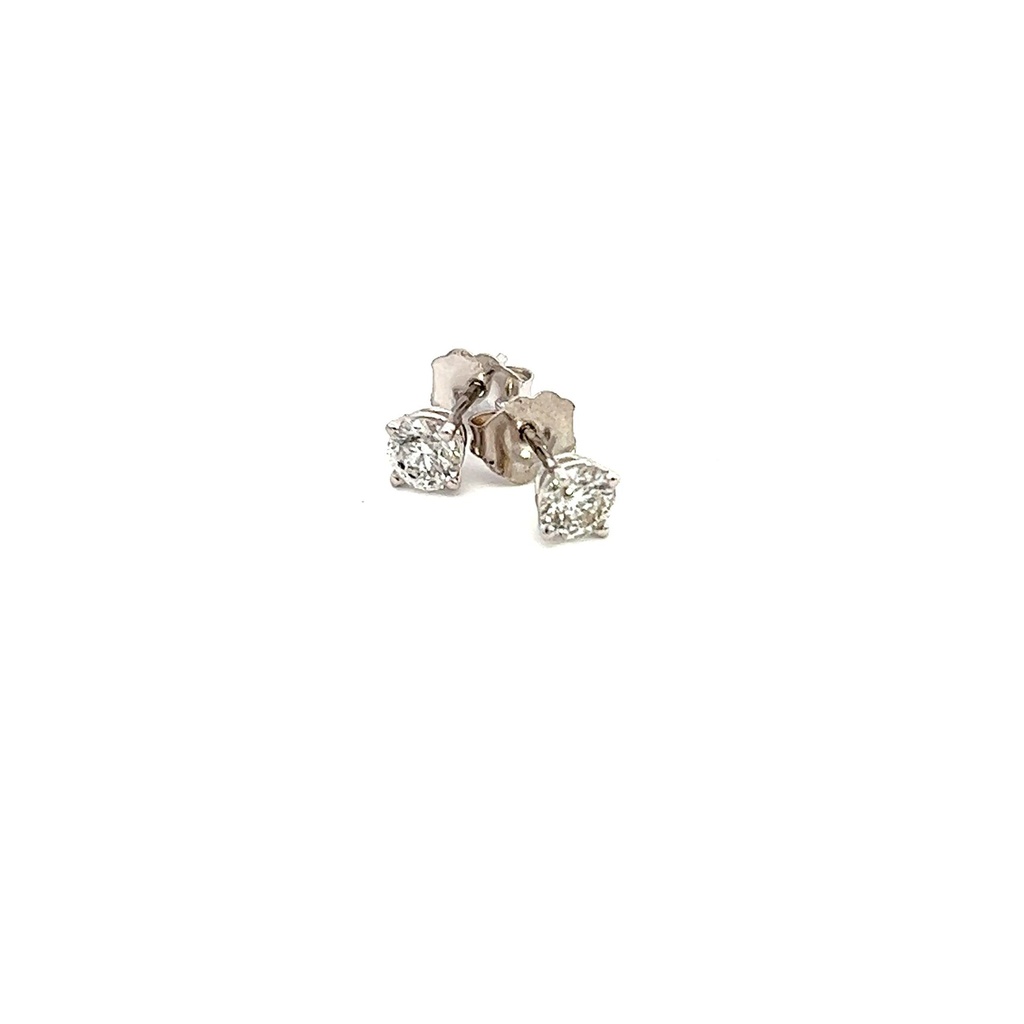Round Brilliant Cut Diamond Studs 0.61cttw H/SI2 14Kt White Gold Basket Set Pushbacks 