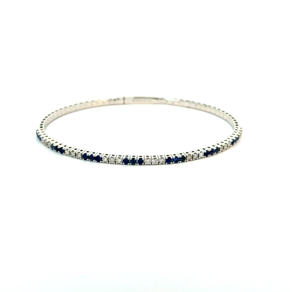 14Kt White Gold Flex Bangle With (21) Round Diamonds Weighing 0.38ct And (21) Round Sapphires Weighing 0.58ct