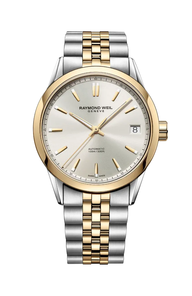 Raymond Weil 40mm Freelancer Date Cream Dial Automatic Watch With A Two Toned Stainless Steel Band
