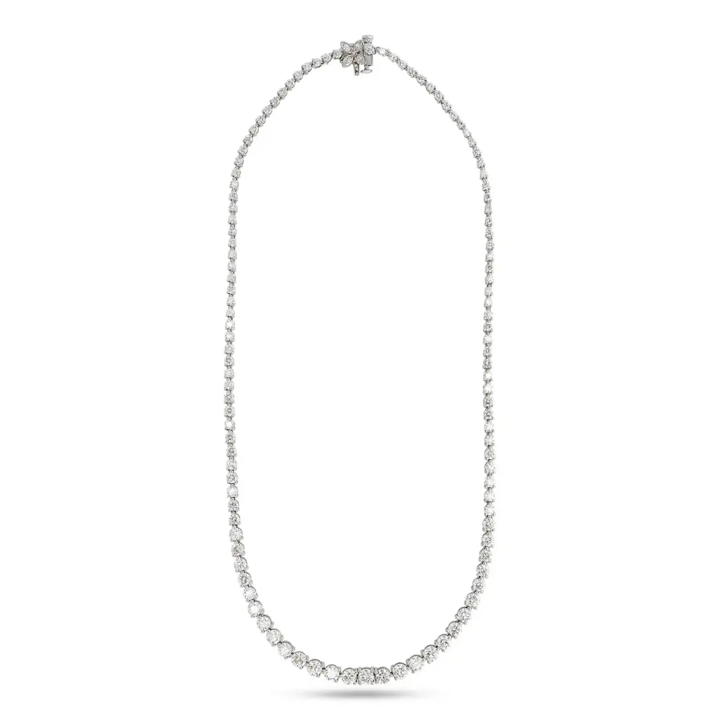 Platinum Graduated Riviera Necklace With (113) Round Diamonds Weighing 10.74ct And (4) Marquise Diamonds Weighing 0.16ct