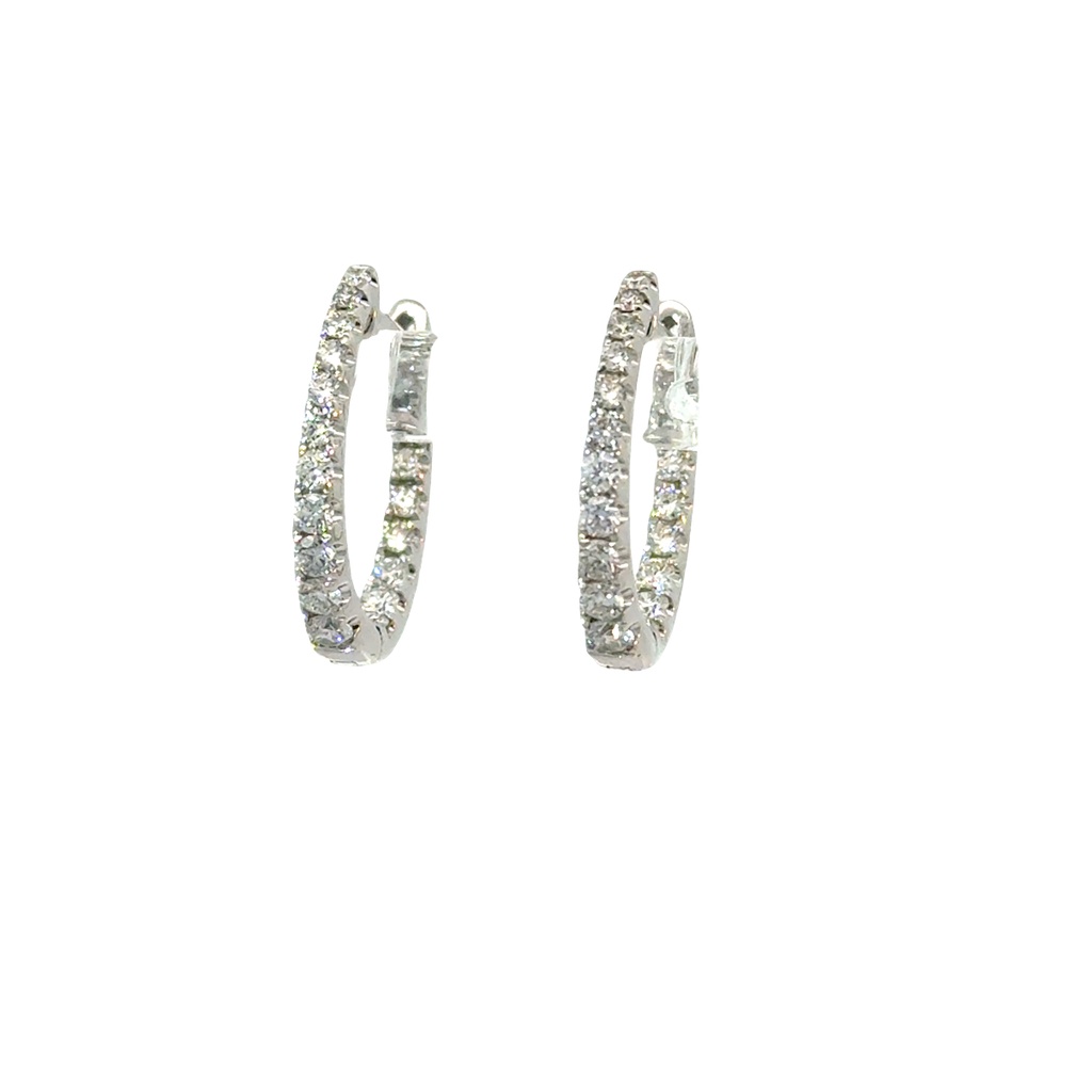 14Kt White Gold In/Out Hoops With (38) Round Diamonds Weighing 0.75cttw