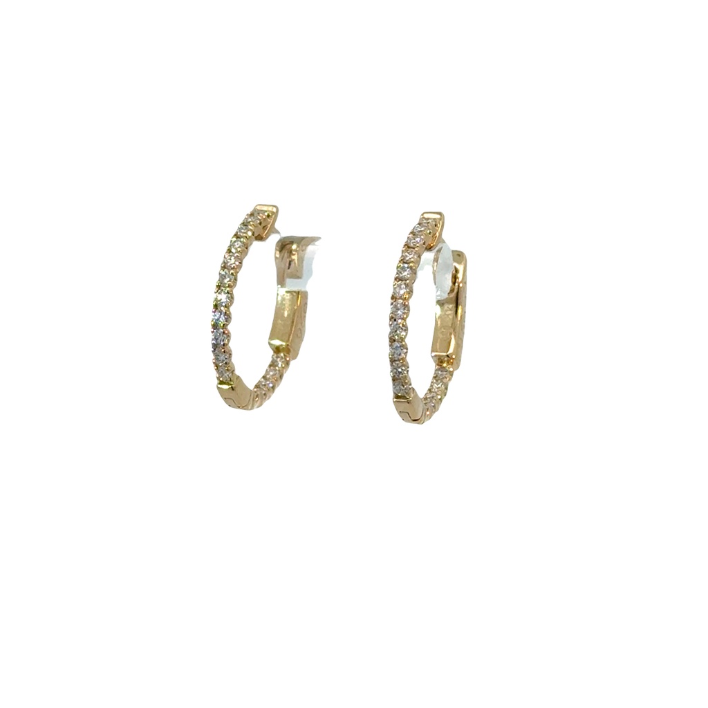 14Kt Yellow Gold In/Out Hoops With (32) Round Diamonds Weighing 0.48cttw