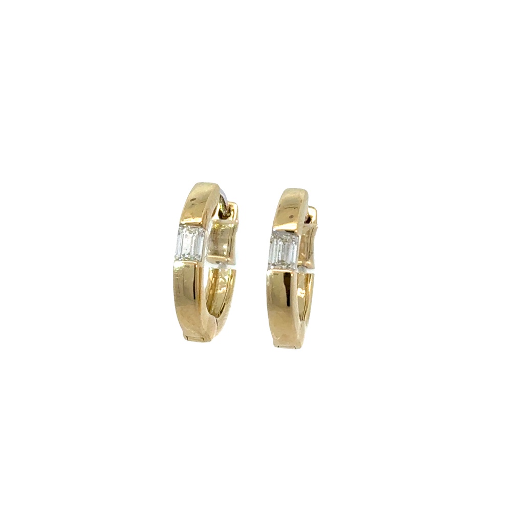 [ECE1117-303] 14Kt Yellow Gold Hoops With (2) Emerald Cut Diamonds Weighing 0.42cttw
