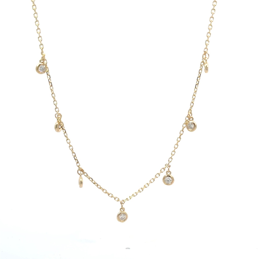 14Kt Yellow Gold Dangle Necklace With (7) Round Diamonds Weighing 0.36cttw