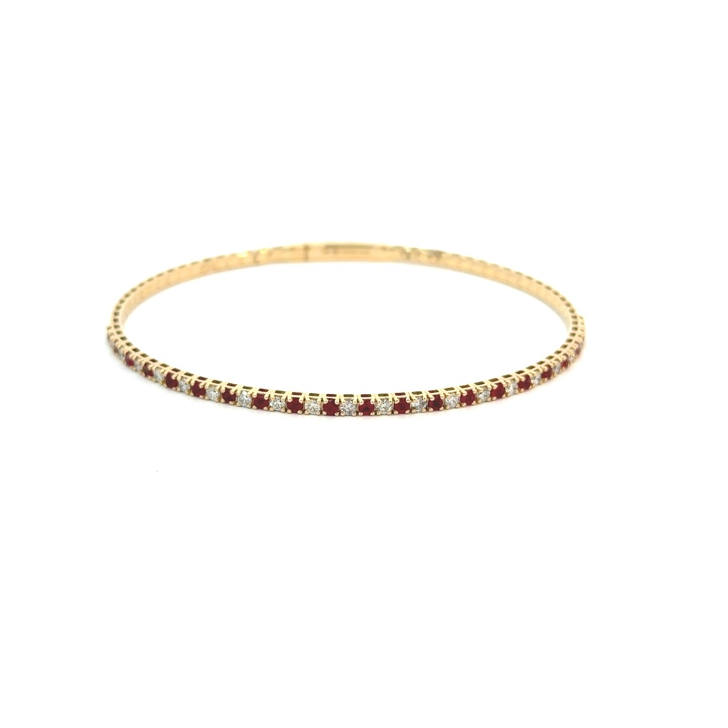 14Kt Yellow Gold Flexi Bangle With (20) Round Diamonds Weighing 0.51ct And (21) Round Rubies Weighing 0.69ct