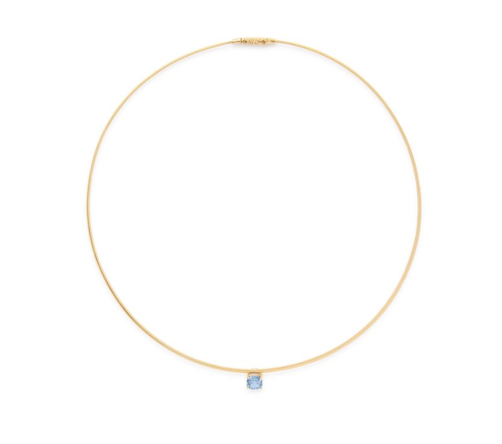 18Kt Yellow Gold Masai Necklace With A Cushion Cut Aquamarine