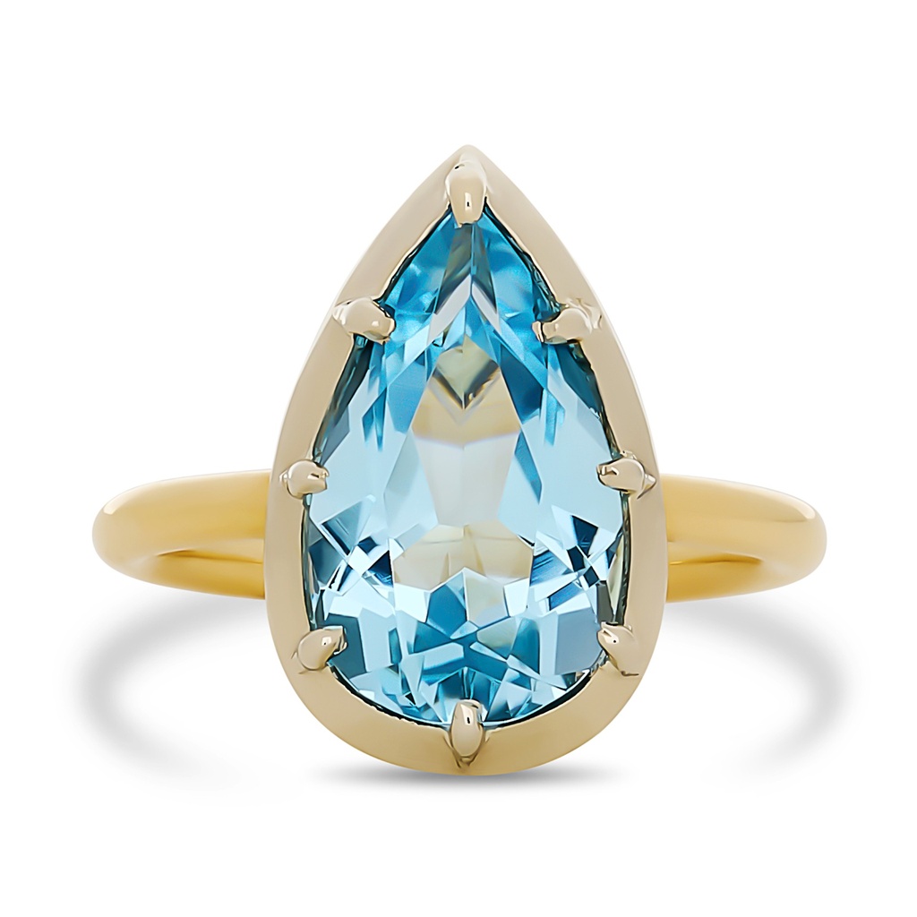 18Kt Two Toned Ring With A Pear Shaped Blue Topaz Weighing 4.95ct Sz4.5